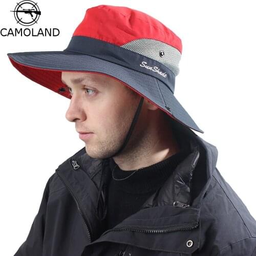 Waterproof Sun Hat Summer Men Women Bucket Hat Fishing Boonie Hat UV Protection Wide Brim Bob Hiking Outdoor Ponytail Panama Hat