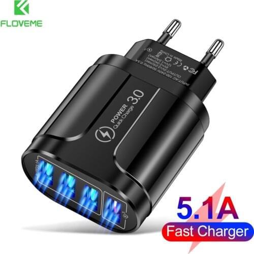 4 Ports USB Fast Charger Quick Charge 3.0 36W LED Universal Wall Mobile Phone Tablet Chargers Fast Charging For iPhone