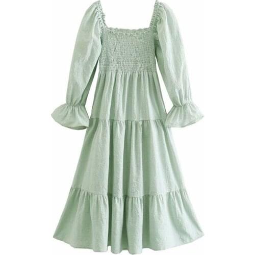 2021 Summer Women Fashion Elegant Plaid Midi Skirt Female Vintage Square Collar Bow Bust Elastic Sexy Backless Dress Clothing