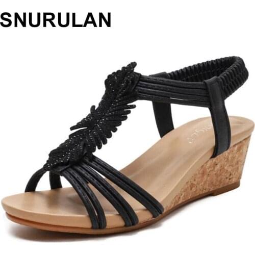 SNURULANWomen Sandals Feather 2021 Summer Wedges Shoes Woman Bohemian Sandals Ladies Vacation Beach Sandales Zapatos De Mujer