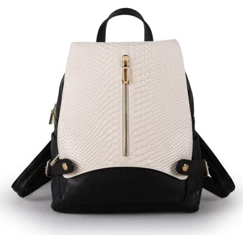 131 Genuine leather cow skin women crocodile pattern big backpack casual school bag