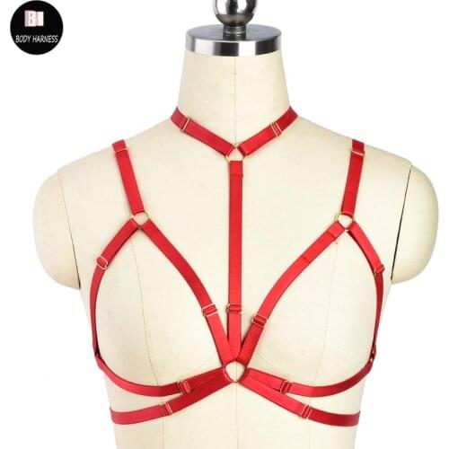 Women Elastic Body Harness Red Cage Bra Rave Gothic Bandage Belt Sexy Lingerie Bustier Harajuku Fetish Crop Top Harness Bra