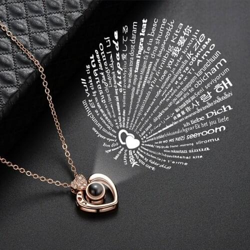 100 Languages I Love You Projection Pendant Necklace Romantic Love Memory Wedding Crystal Love Style Necklace Woman Jewelry Gift