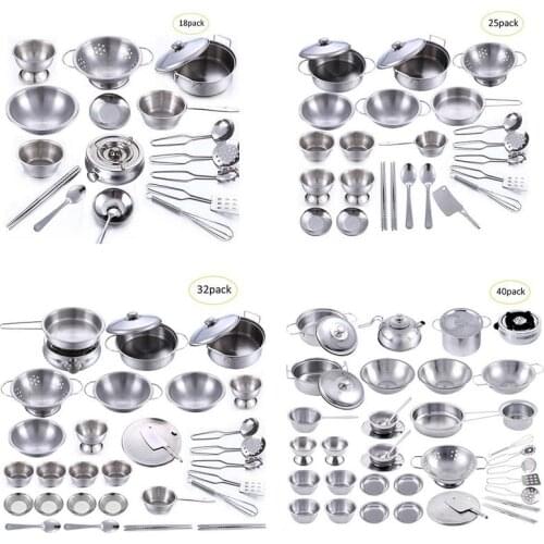 18PCS/25PCS/32PCS/40PCS Play House Toys Super Anti-fall Stainless Steel Boys and Girls Toys Childrens Play House Kitchen Toy Se