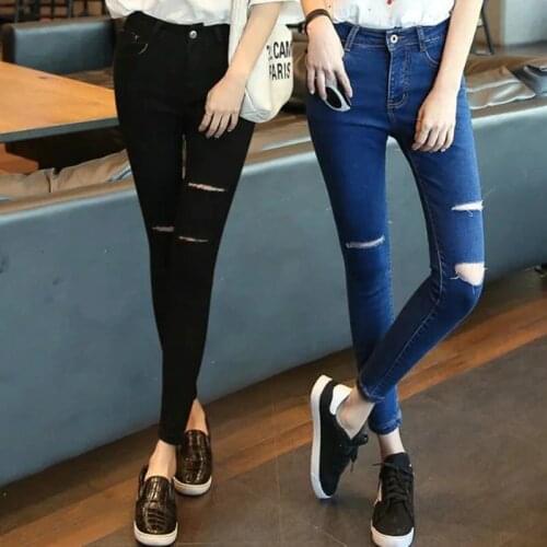 2019 Jeans for Women black Jeans High Waist Jeans Boyfriend Jeans Women Hole Vintage Girls Slim Ripped Denim Pencil Pants