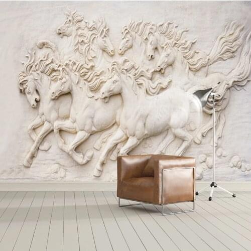 Custom Size 3D Photo Wallpaper Mural 3D European Embossed Eight Horses Wall Painting Wall Murals For Living Room Bedroom Walls