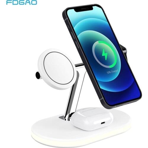 3 in 1 Magnetic Wireless Charger Station 15W Fast Charging for iPhone 12 Pro Max Mini For Apple Watch 6 5 4 Chargers Dock Stand