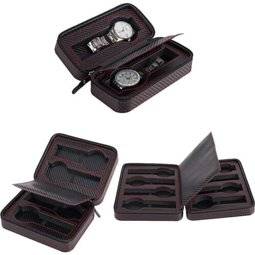2 Slots PU Leather Zippered Watches Box Travel Case Men Gift Watch Storage Organizer CollectionTop Grade Carbon Fibre PU Leather