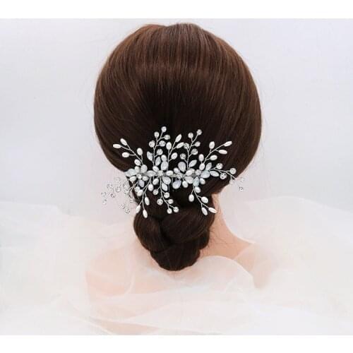 Floralbride Handmade Alloy Crystal Rhinestone Pearls Flower Leaf Bridal Hair Comb Weding Hair accessories Women Jewelry