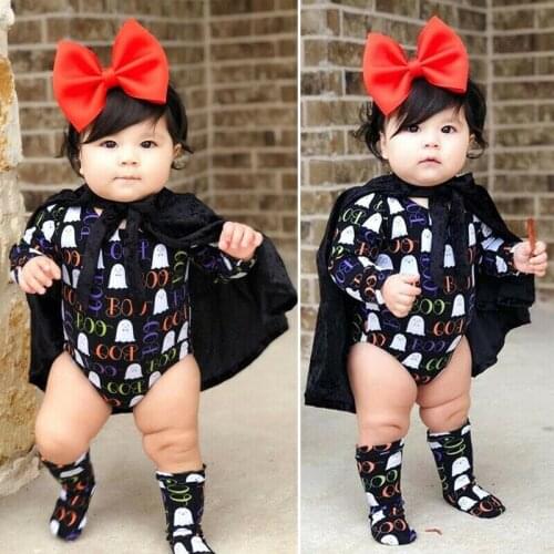 Newborn Kids Baby Girl Boy Halloween Cotton Romper +Cloak+Pantyhose Outfits Set