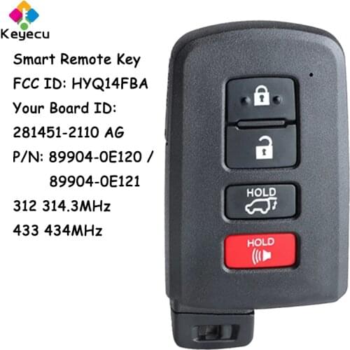 KEYECU 89904-0E120 / 89904-0E121 Smart Remote Key With 4 Buttons 8A Chip - Fob for Toyota Highlander Limited Kluger 2014- 2019