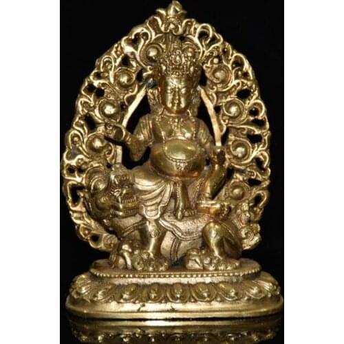 China archaize brass riding Lion Buddha crafts statue