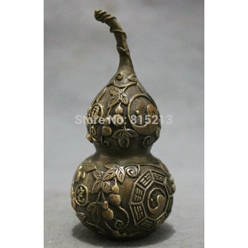 Bi00735 Chinese Bronze Buddhist FengShui 8 Diagrams ZhenZhai Gourd Statue Sculpture