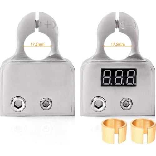 Car Battery Terminal Connectors Kit With Voltmeter Display Positive Negative Car Battery Post Clamp Transparent Acrylic Covers