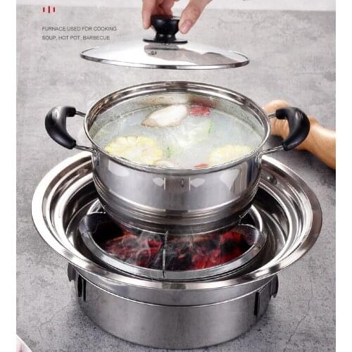 Stainless steel Korean charcoal barbecue stove household commercial round outdoor camping dinner portable barbecue stove