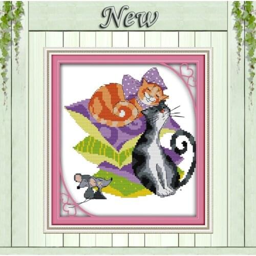 Cats and mice lovely animal blue flower painting Counted printed on canvas 14CT 11CT Cross Stitch Needlework kits Embroidery Set