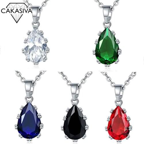 Diamond-encrusted water drop-shaped colored zircon pendant simple engagement collarbone necklace female diamond pendant chain
