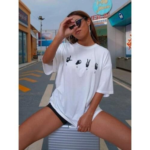 Love Gestures Printed 2021 New Gay Lsbian Gift For Lover Casual Funny Kawaii 90S Vintage Women T-Shirt Tumblr Ulzzang Clothing