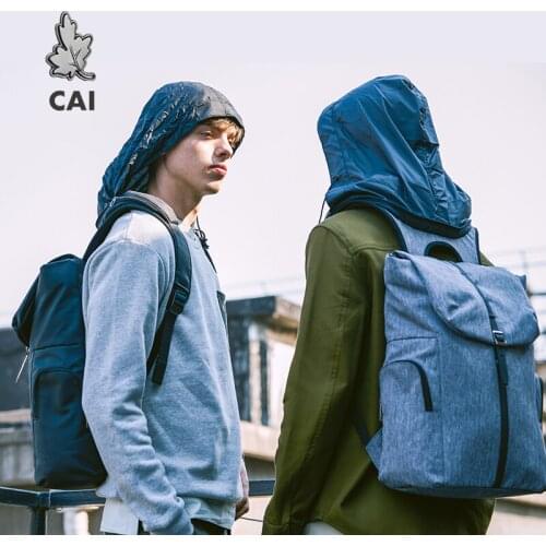 CAI multi-function unisex hooded flap Travel Outdoor Waterproof backpack bucket shoulder bags 15.6 inches school bag with hats