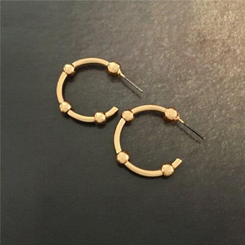 Trendy Gold Color Ball Decorated Three Style Hoop Earrings For Women Girl Elegant Gorgeous Chic Dainty Modern Lovely Jewelry