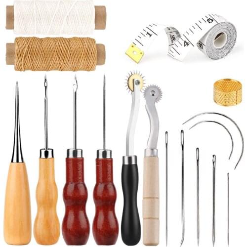 LMDZ Leather Craft Tool Kit With Waxed Thread Sewing Needles Awls Scribing Wheel And Hand Sewing Accessories DIY Tool