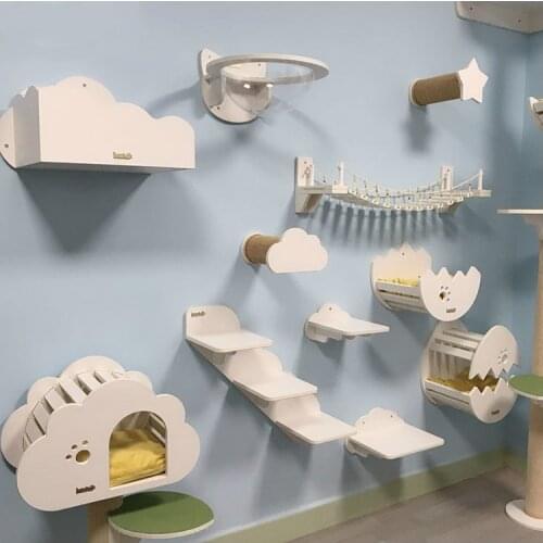 New-wall-mounted solid wood cat climbing frame cat wall cat ladder wall-mounted castle cat springboard cat litter