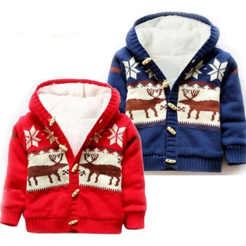 New 2018 autumn winter Kids Christmas deer Hooded sweaters coat baby clothes boys and girls plus velvet