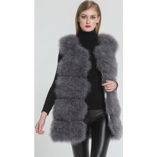 2019 New Vest Real Ostrich Feather Fur Gilet Winter Warm Waistcoat Fashion Women Fur Vest