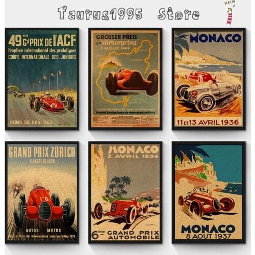 New Vintage Mexico Qatar Italy travel Poster Retro F1 Racing Car Painting Wall Bar Pub House Art kraft paper Living Room decor