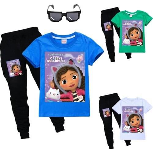 Gabbys Dollhouse Toddler Girls Clothes Gabby Cats Cartoon Sports Set Summer Kids Boys Fashion Cotton Short Sleeve T Shirt+Pants
