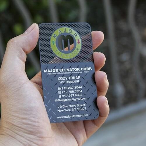 Personalized nice background laciness cutout quality plated golden stainless steel business metal card