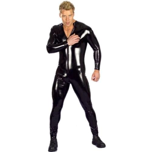 Plus Size Mens Fetish Latex Men Full Sleeved Tight Thin Bodysuit Catsuit Club Hot Dance Outfit Stripper Clothing S-3XL