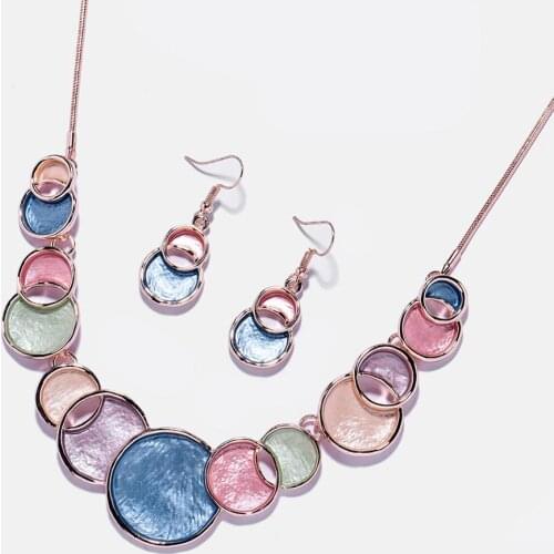 Multi-color multi-layerRound Geometric Necklace set Womens Trendy Enamel Necklace for Women Gift party Wedding jewelry
