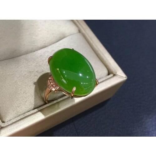 18K rose gold with diamond inlaid top old pit apple green Hetian jasper ring h55