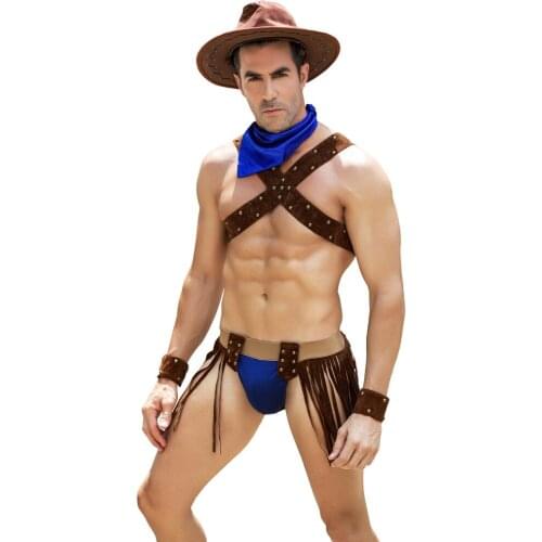 Sexy lingerie men Chest vest Adult Men Western Cowboy Cosplay Costumes Mens Sexy Erotic Party Dress Fancy Gay Clubwear