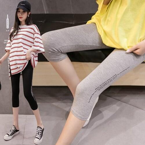 Maternity Middle Pants Modal Belly Skinny Clothes Shorts for Pregnancy Women Low Waist Printed Pregnant Capri Summer Black Gray