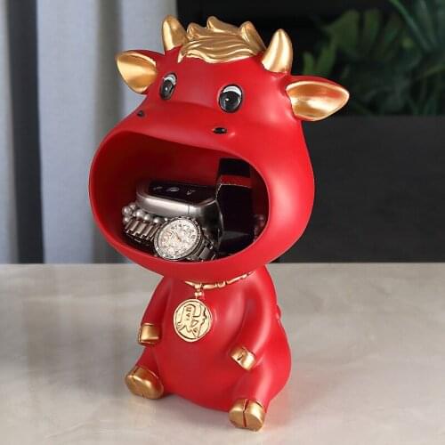 Sculpture resine Ornaments Home Decoration Big Mouth Cow Decorative Figurines Storage box Sculpture Modern Art Statues gift
