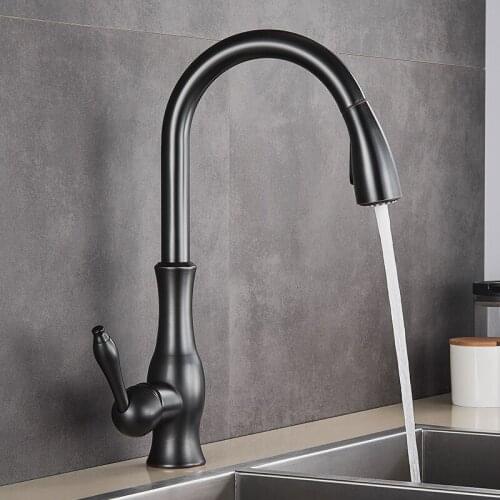 Vidric Blackend Kitchen Faucets Pull Out Spray Kitchen Mixer Tap Single Handle Mixer Tap 360 Rotation Kitchen Water Crane Tap
