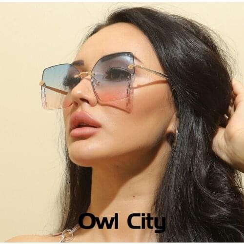 Rimless Sunglasses Rectangle Gradient Fashion Luxury Women Men Shades Square Big Sun Glasses For Female Summer Traveling Oculos