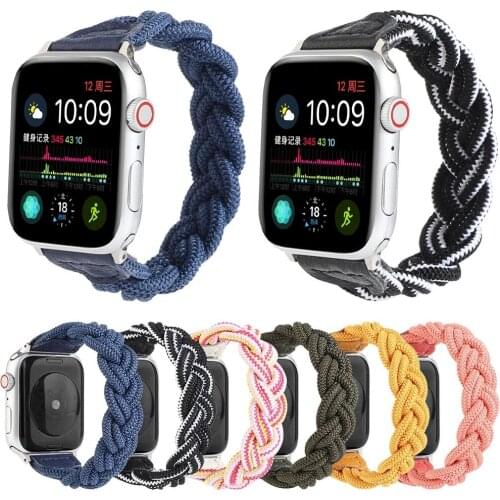 Slim Woven Nylon Strap for Apple Watch SE Band Series 6 5 4 3 40mm 44mm Bracelet for iWatch 38mm 42mm Stretchable Classic Design