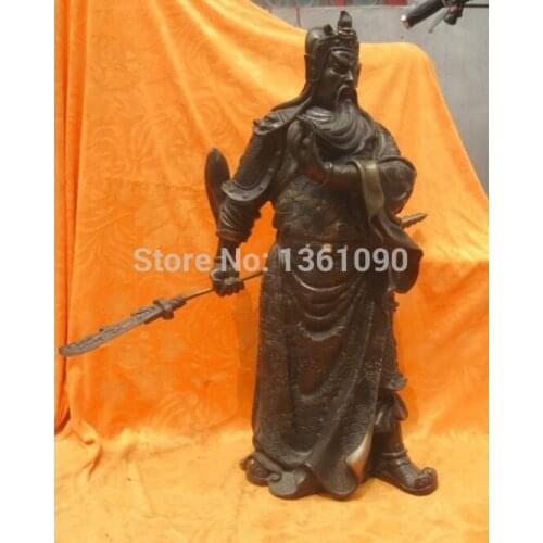 Xd 00551 26" Huge China copper Bronze carved dragon Buddhism Gen. GUANGONG Statue