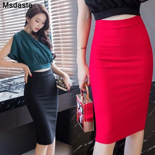 Pencli Skirts Women Midi New Elastic High Waist Formal Office Lady Summer Sexy Skirts Slim Red Work Wear Female Bodycon Skirt