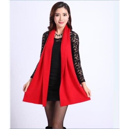 Womens red long scarves high quality knitted scarf pure red long knitting wool scarf 180*30cm