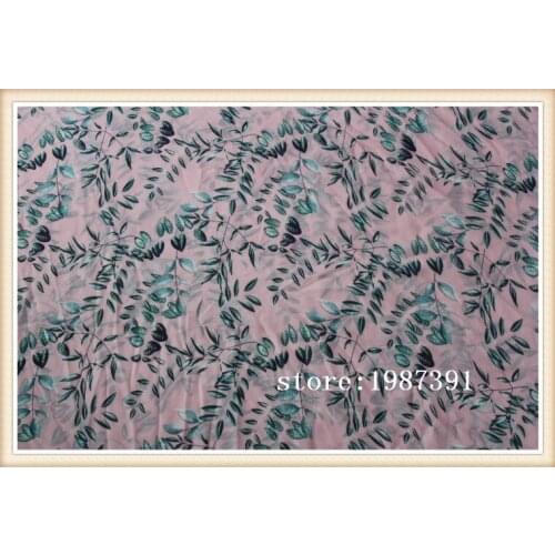 150cm width chiffon fabric leaves pattern light rose background can see through for skirt suit-dress headband CH-6842