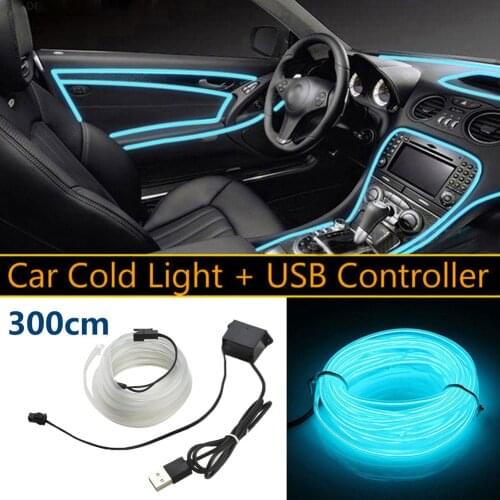 3 Meter 5V USB Transparent Blue LED Light Glow EL Wire String Strip Atmosphere Light For DIY Flexible AUTO Interior Decor