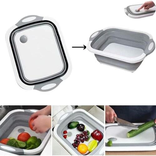 3 in 1 Multifunction Folding Cutting Board Veggies Drainer Portable Collapsible Fruit Vegetable Drain Basket for Kitchen Outdoor