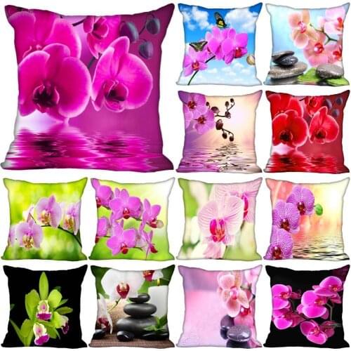 45*45cm Sofa cushion cover Pillow Cover Orchid Flower Print Home Decor Polyester Decorative Throw Living Room Pillowcase hot