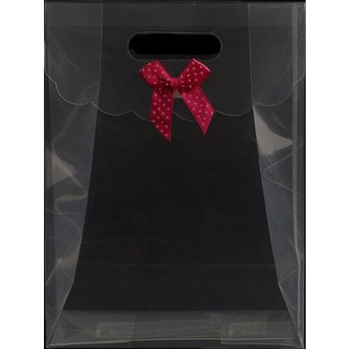 500pcs Delicate Transparent Plastic Candy Bag Gift Packaging Pouch With Bow Decoration Wedding Party Favor Bags ZA6559