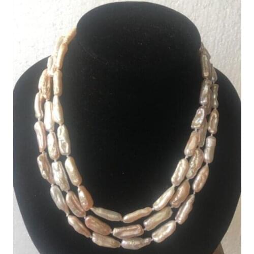 Free Shipping ***Hot sale >>3row 20mm pink BAROQUE KESHI REBORN biwa PINK PEARL NECKLACE