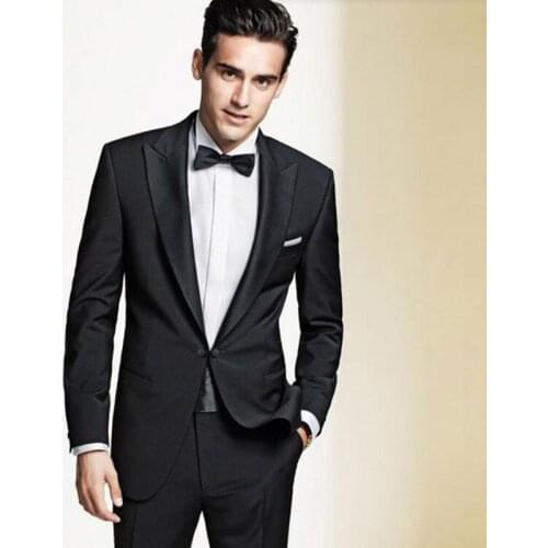 Black Classic Men Suits for Wedding Costume Homme Custom Made Formal Wide Peaked Lapel Terno Masculino 2Piece Man Blazer Jacket